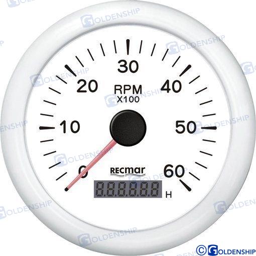 TACHOMETER 1.0/10.0 - 0/6000 RPM WHITE | RECKY07307 | INSTRUMENTATION | RECMAR