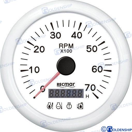 TACHOMETER W/4 LED ALARM 0/7000RPM WHITE | RECKY07312 | INSTRUMENTATION | RECMAR